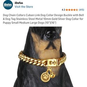 Gold Dog Chain Collar with Bell 16”